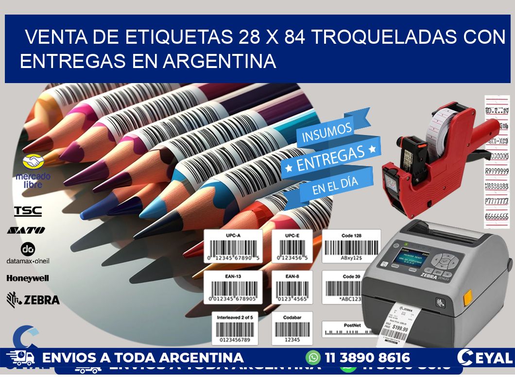 Venta de etiquetas 28 x 84 troqueladas con entregas en Argentina