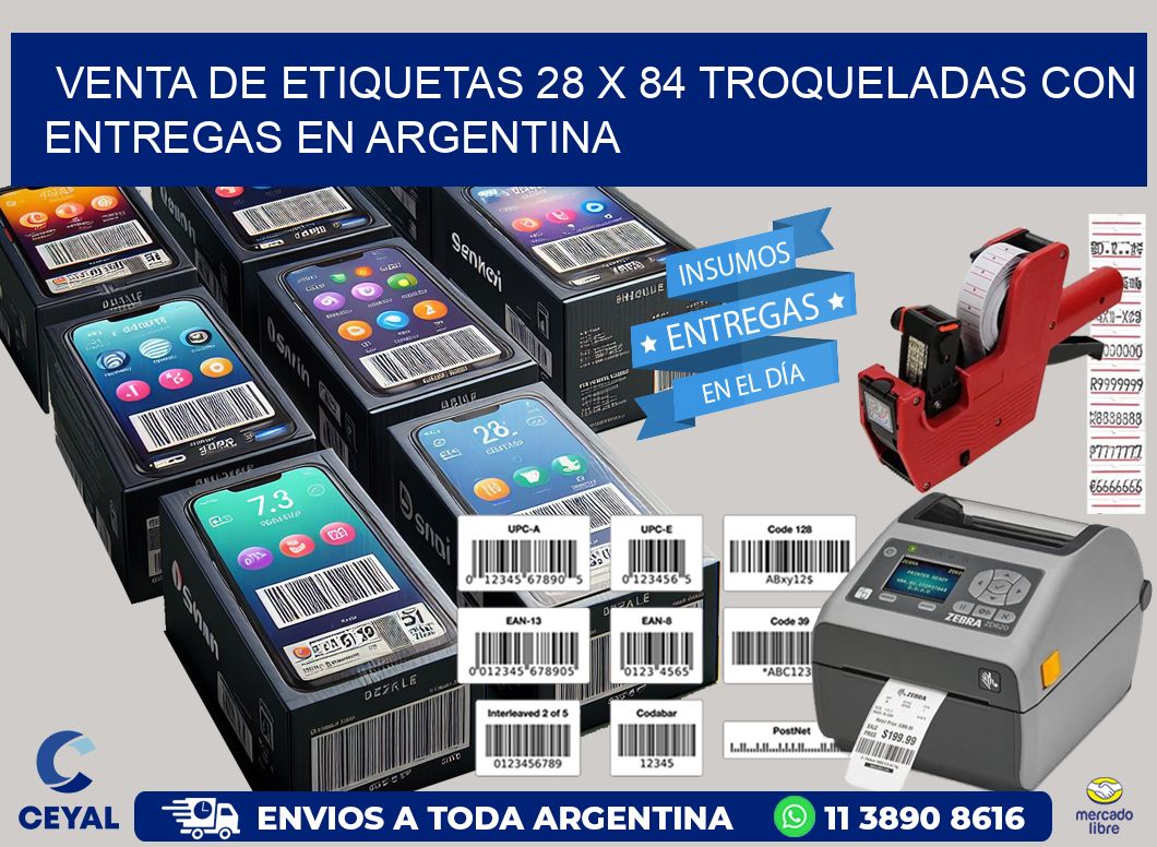 Venta de etiquetas 28 x 84 troqueladas con entregas en Argentina