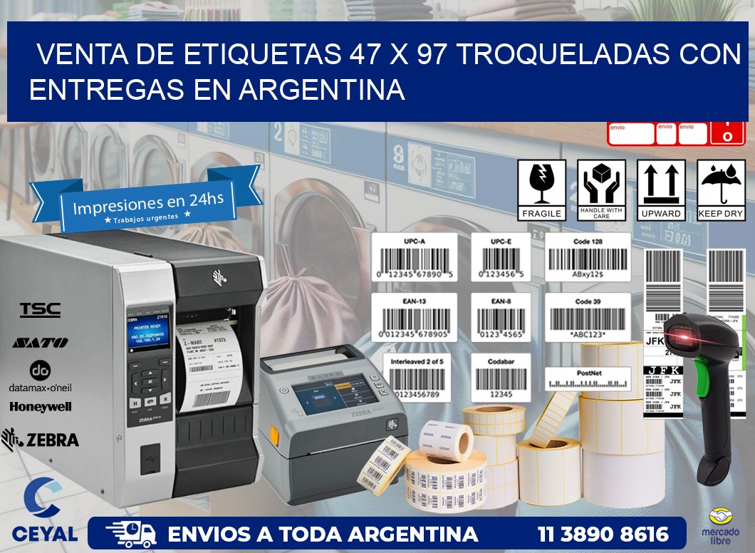 Venta de etiquetas 47 x 97 troqueladas con entregas en Argentina