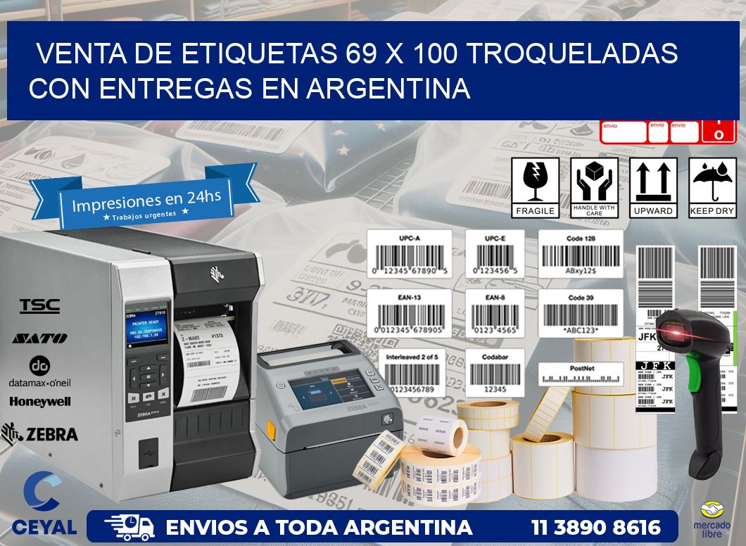 Venta de etiquetas 69 x 100 troqueladas con entregas en Argentina