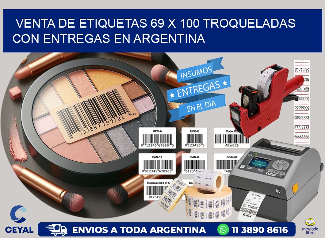 Venta de etiquetas 69 x 100 troqueladas con entregas en Argentina
