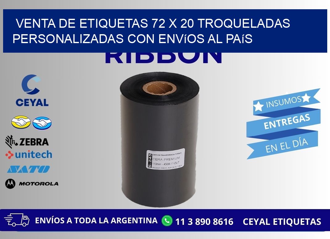 Venta de etiquetas 72 x 20 troqueladas personalizadas con envíos al país