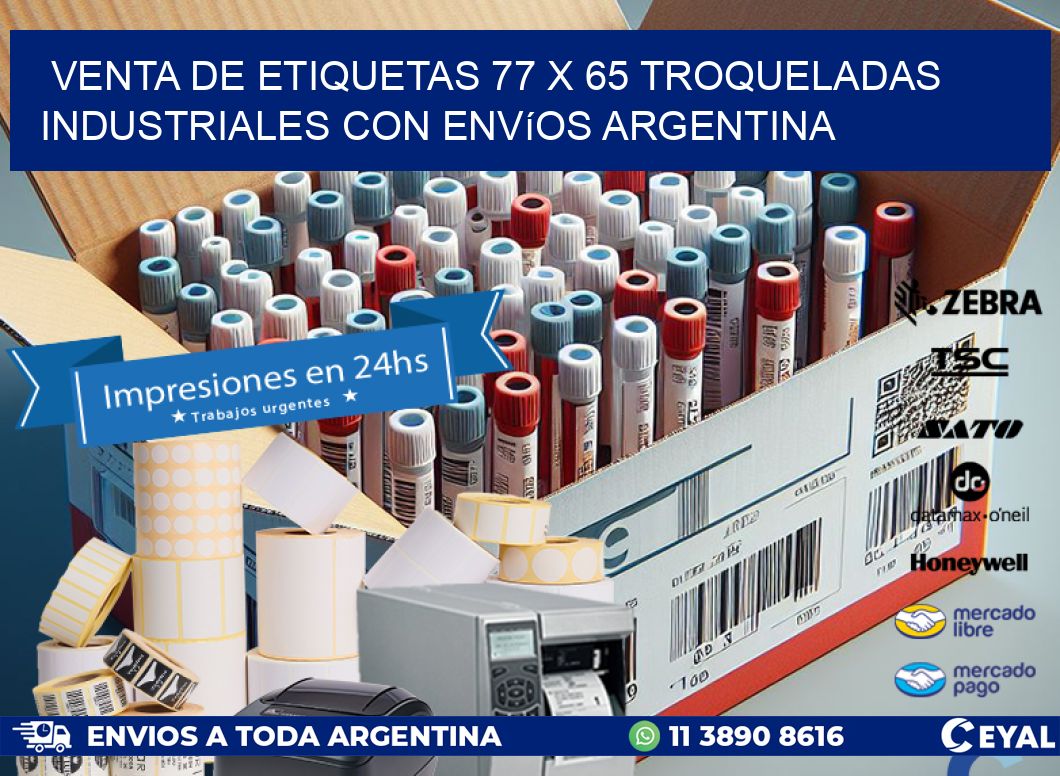 Venta de etiquetas 77 x 65 troqueladas industriales con envíos Argentina