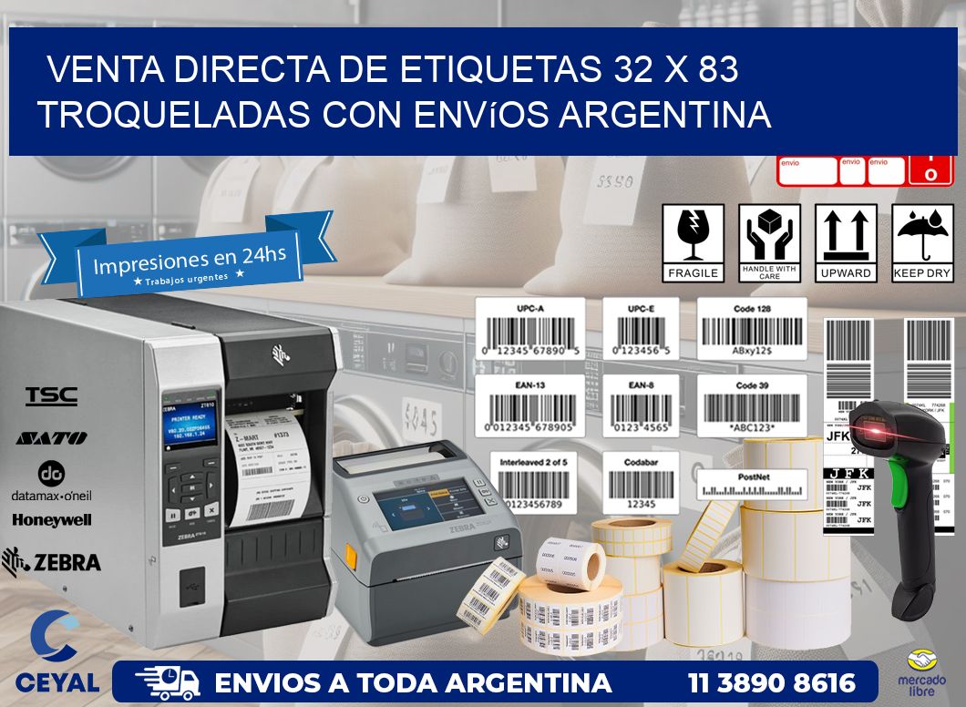 Venta directa de etiquetas 32 x 83 troqueladas con envíos Argentina