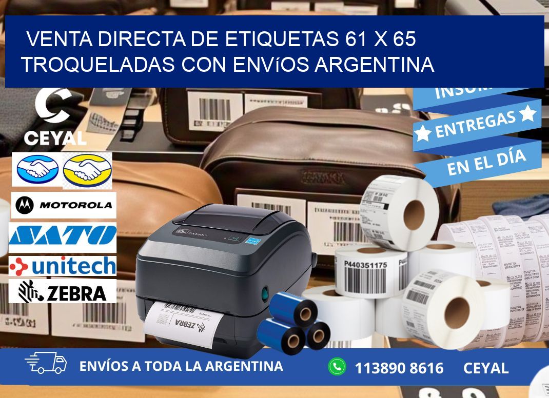 Venta directa de etiquetas 61 x 65 troqueladas con envíos Argentina