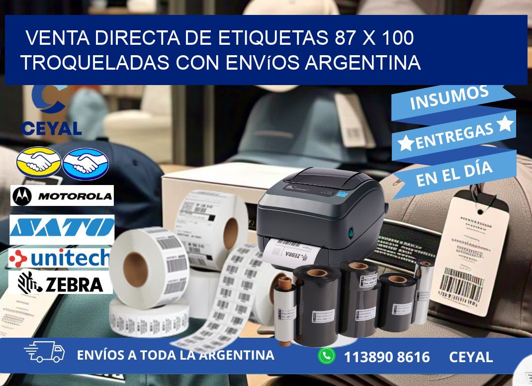 Venta directa de etiquetas 87 x 100 troqueladas con envíos Argentina