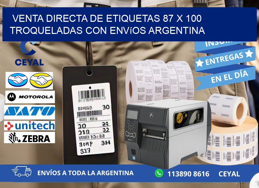 Venta directa de etiquetas 87 x 100 troqueladas con envíos Argentina