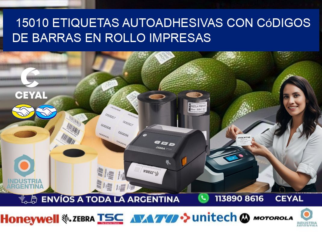15010 Etiquetas autoadhesivas con códigos de barras en rollo impresas