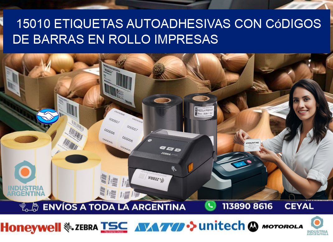 15010 Etiquetas autoadhesivas con códigos de barras en rollo impresas