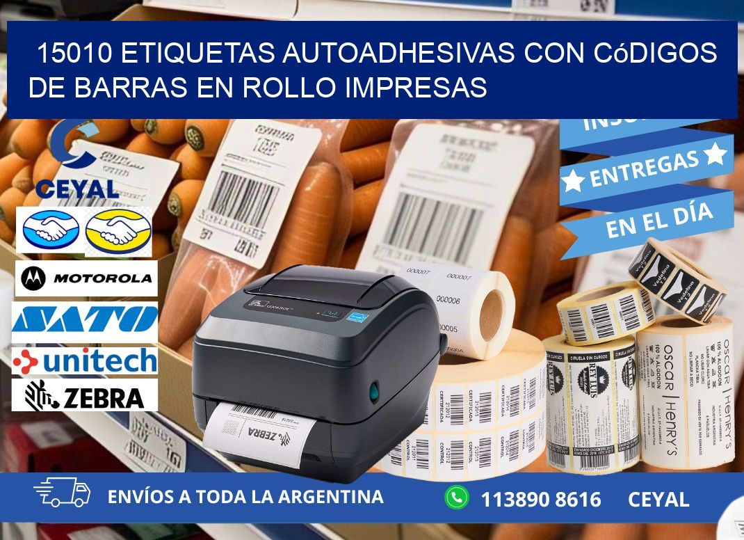 15010 Etiquetas autoadhesivas con códigos de barras en rollo impresas