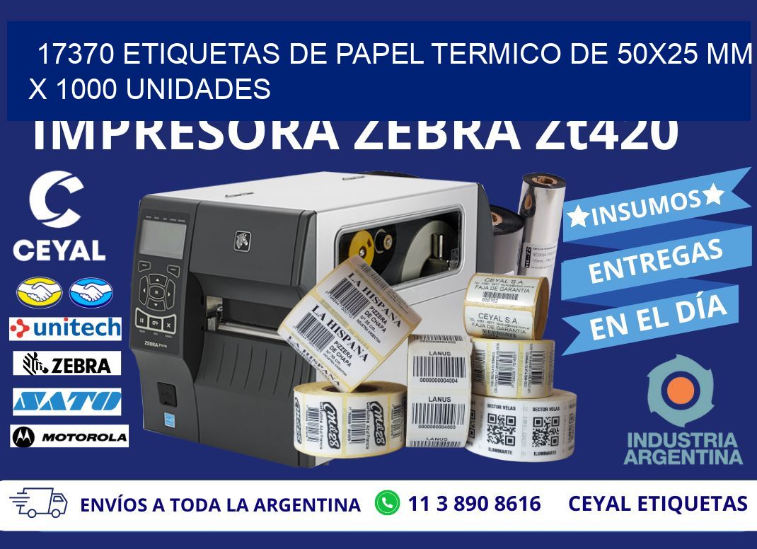 17370 Etiquetas De Papel Termico De 50x25 Mm X 1000 Unidades
