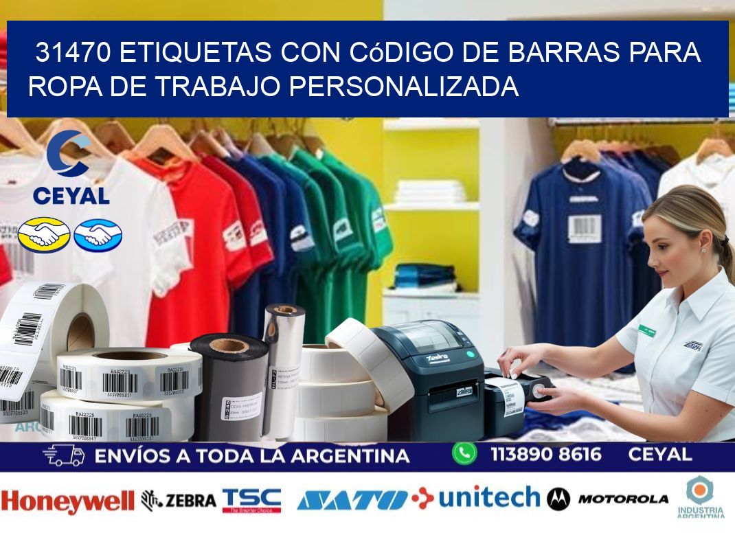 31470 Etiquetas con código de barras para ropa de trabajo personalizada