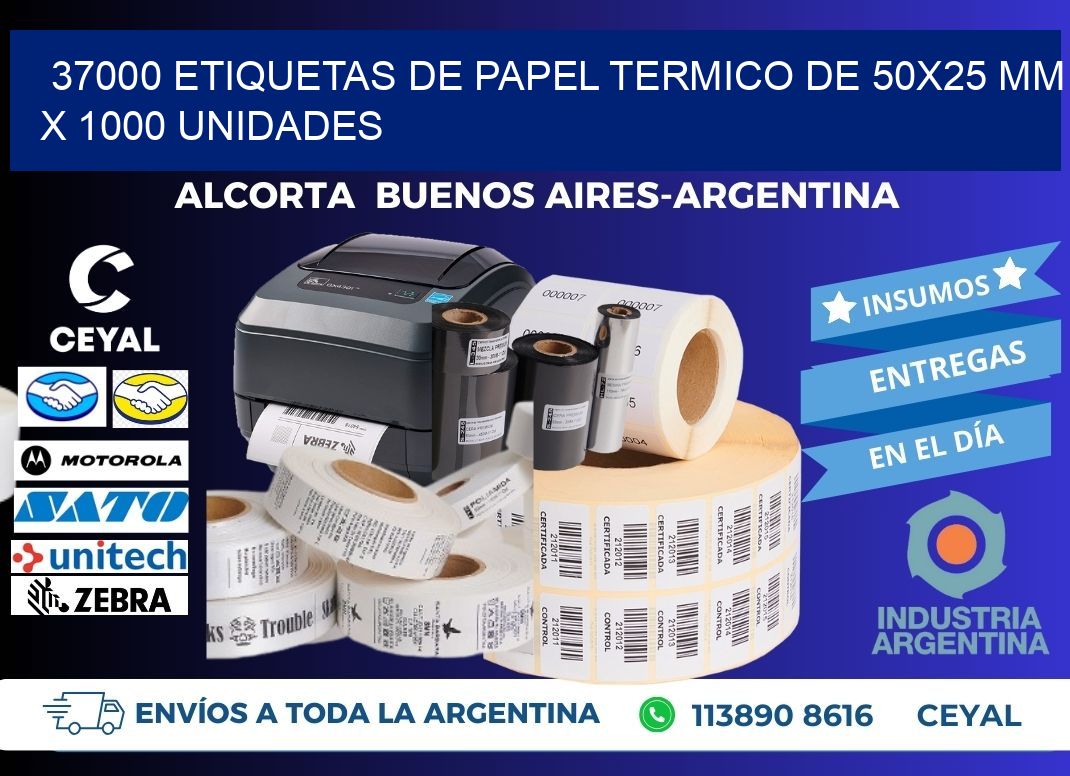37000 Etiquetas De Papel Termico De 50x25 Mm X 1000 Unidades