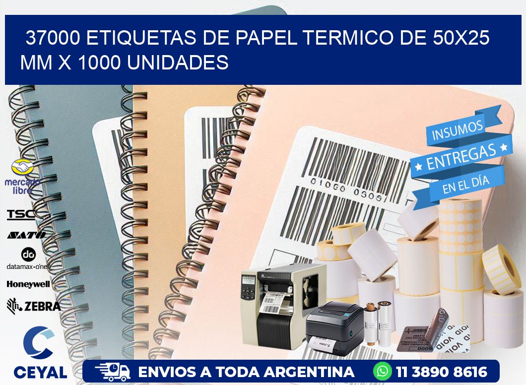 37000 Etiquetas De Papel Termico De 50x25 Mm X 1000 Unidades