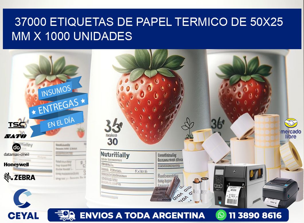 37000 Etiquetas De Papel Termico De 50x25 Mm X 1000 Unidades
