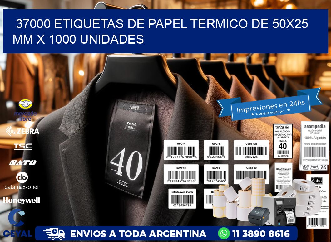 37000 Etiquetas De Papel Termico De 50x25 Mm X 1000 Unidades