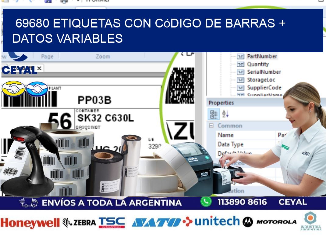 69680 etiquetas con código de barras + datos variables