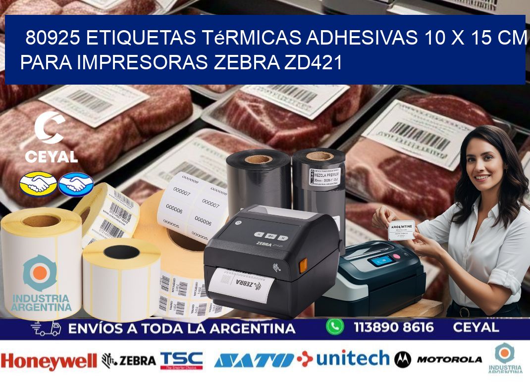 80925 Etiquetas Térmicas Adhesivas 10 x 15 cm para Impresoras Zebra ZD421