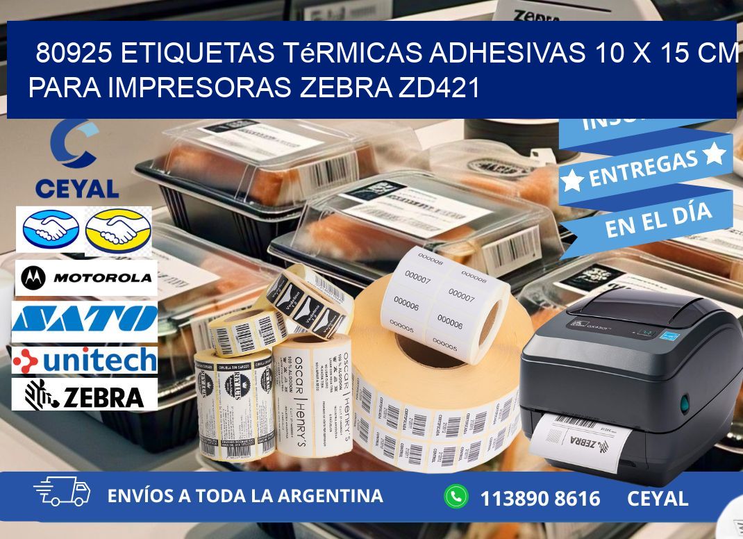 80925 Etiquetas Térmicas Adhesivas 10 x 15 cm para Impresoras Zebra ZD421