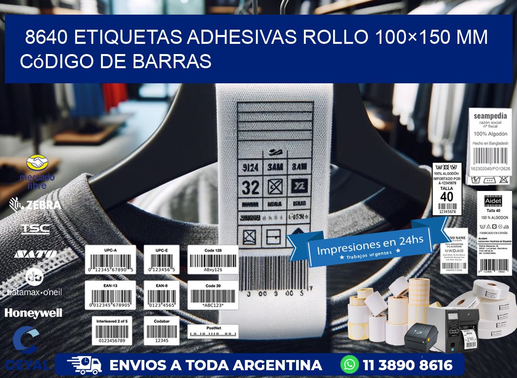 8640 etiquetas adhesivas rollo 100×150 mm código de barras