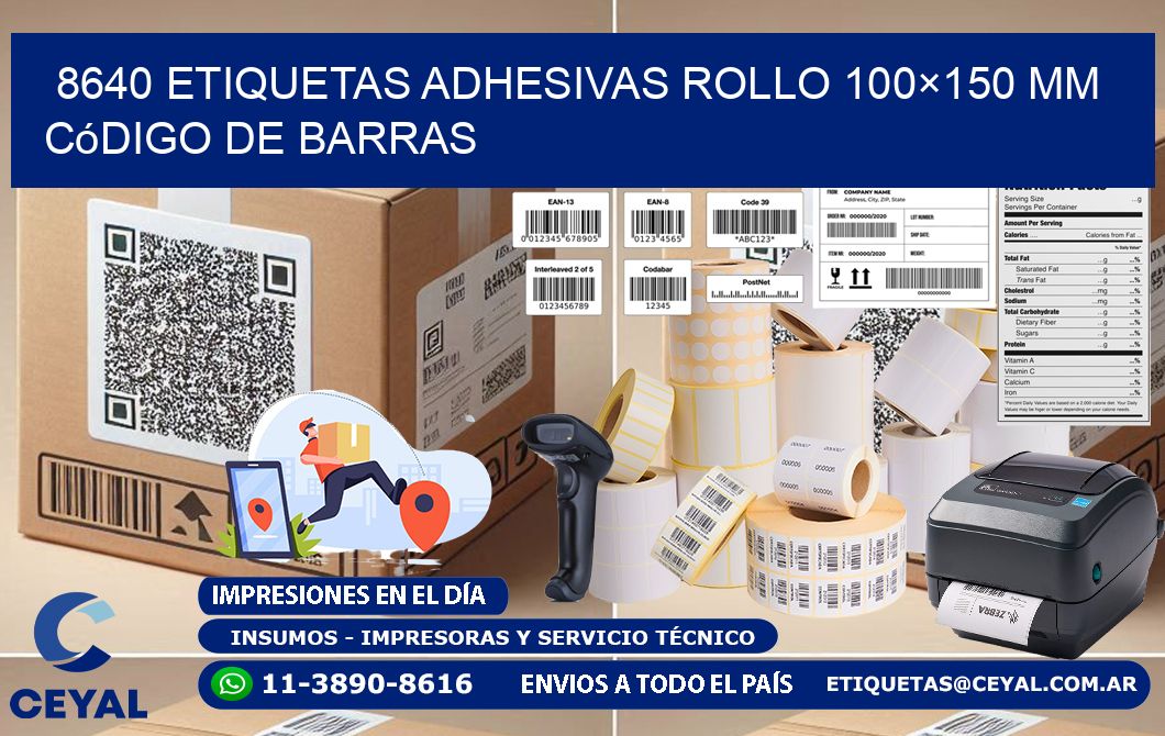 8640 etiquetas adhesivas rollo 100×150 mm código de barras