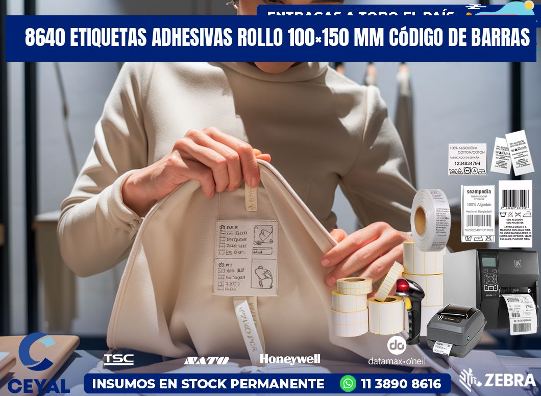 8640 etiquetas adhesivas rollo 100×150 mm código de barras