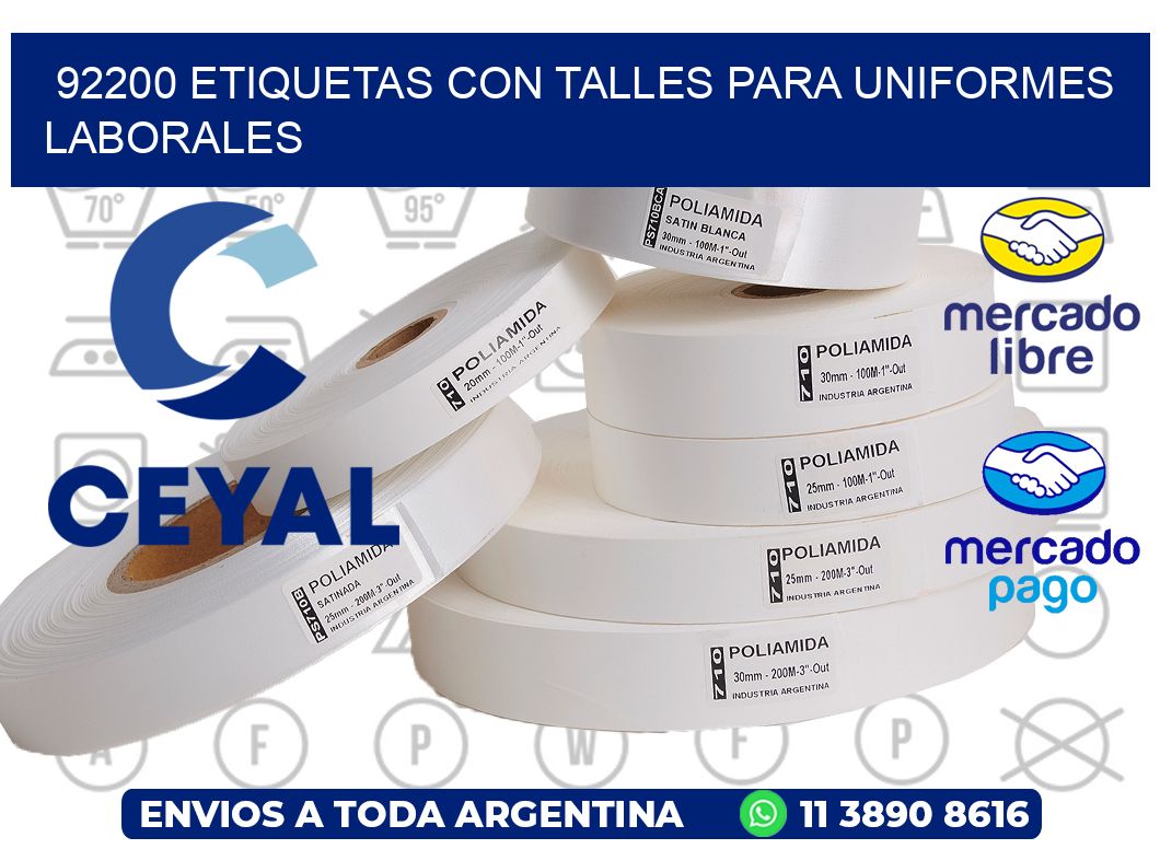 92200 etiquetas con talles para uniformes laborales