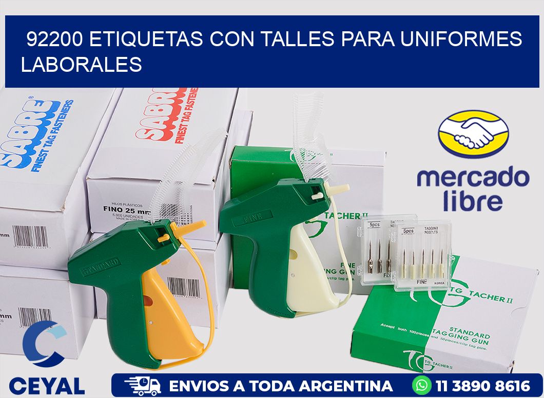 92200 etiquetas con talles para uniformes laborales