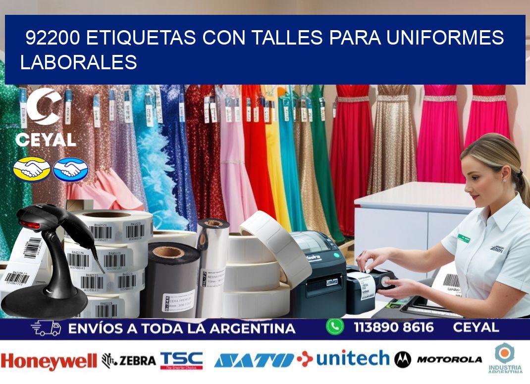 92200 etiquetas con talles para uniformes laborales