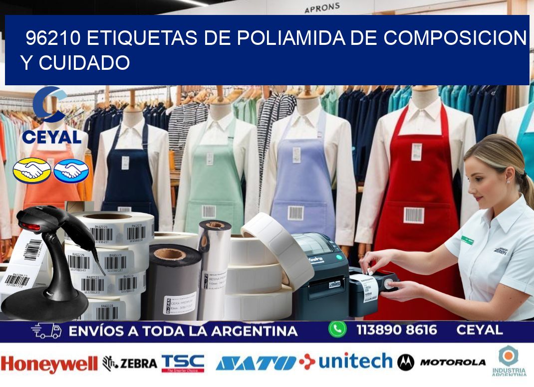 96210 etiquetas de poliamida de composicion y cuidado