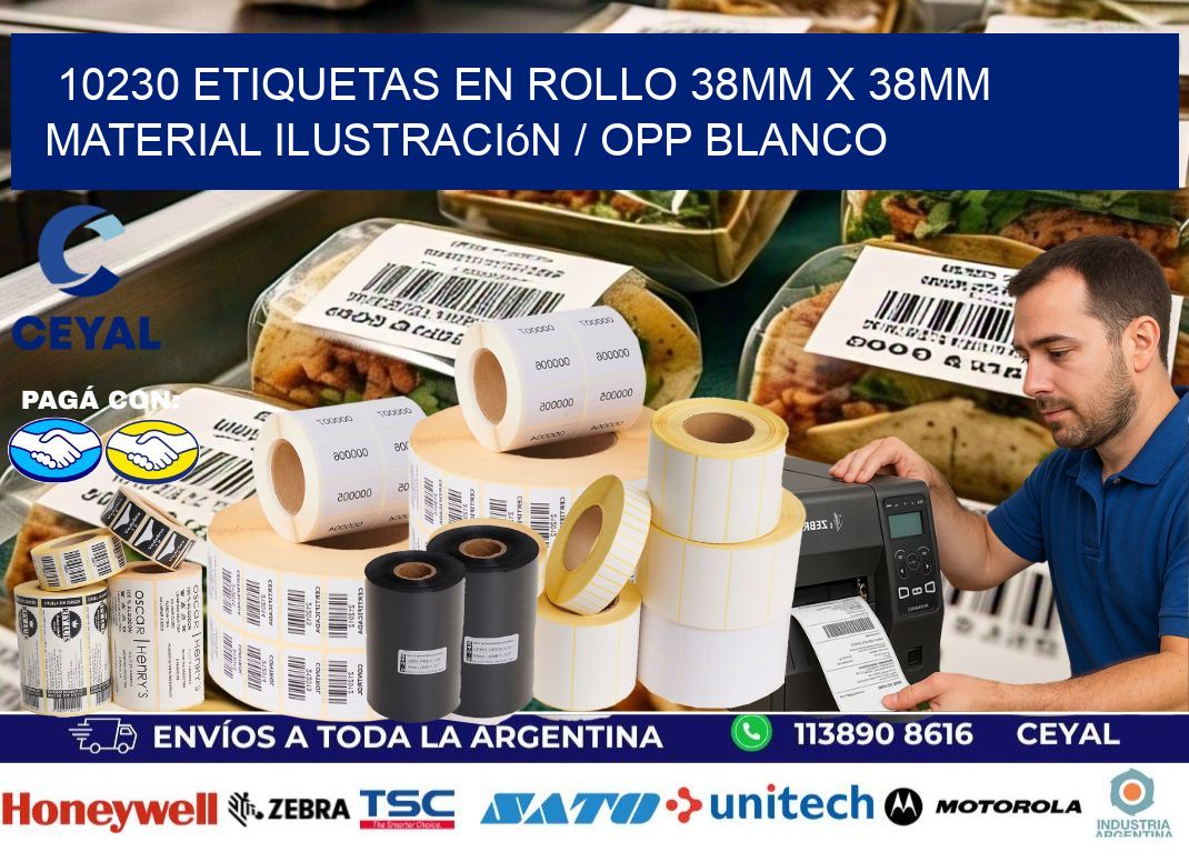 10230 Etiquetas en rollo 38mm x 38mm material Ilustración / OPP Blanco
