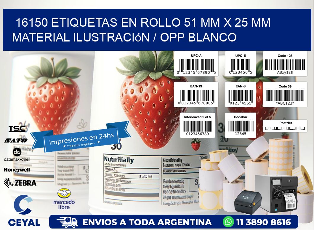 16150 Etiquetas en rollo 51 mm x 25 mm material Ilustración / OPP Blanco