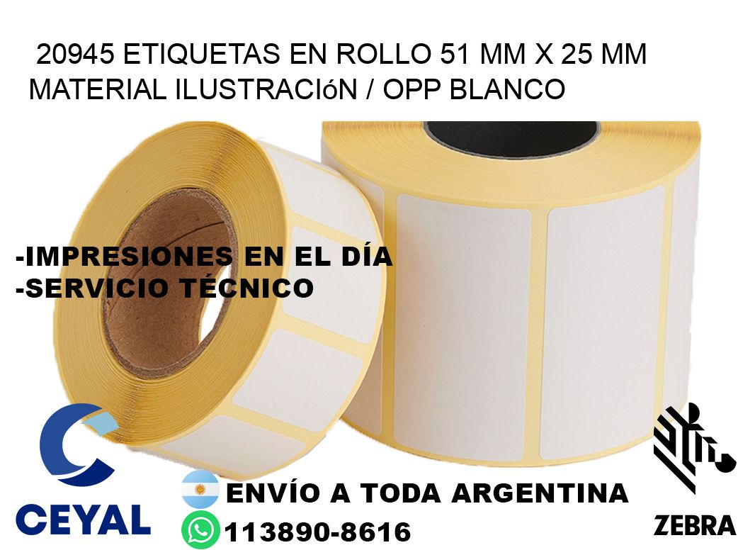 20945 Etiquetas en rollo 51 mm x 25 mm material Ilustración / OPP Blanco
