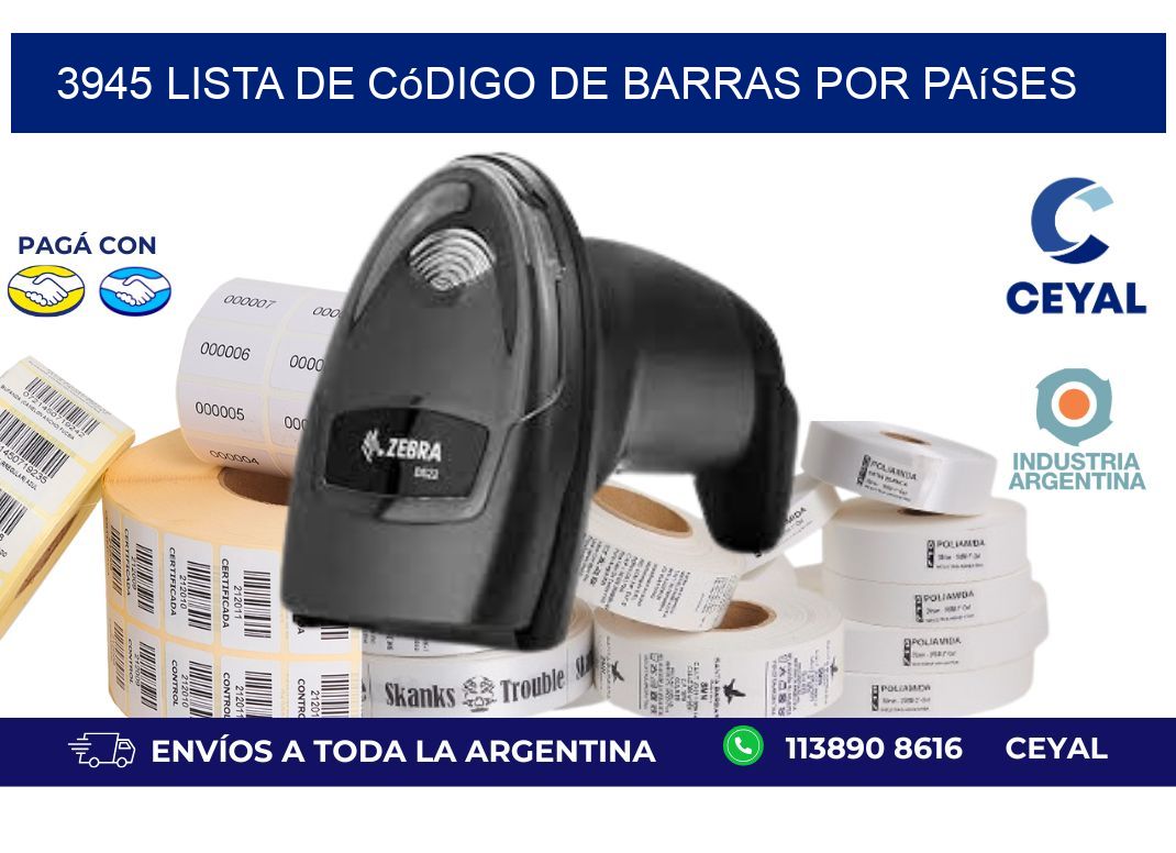 3945 Lista de código de barras por países