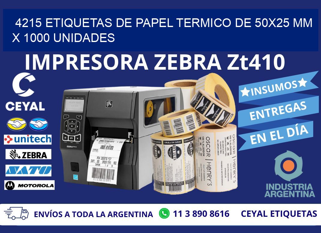 4215 Etiquetas De Papel Termico De 50x25 Mm X 1000 Unidades