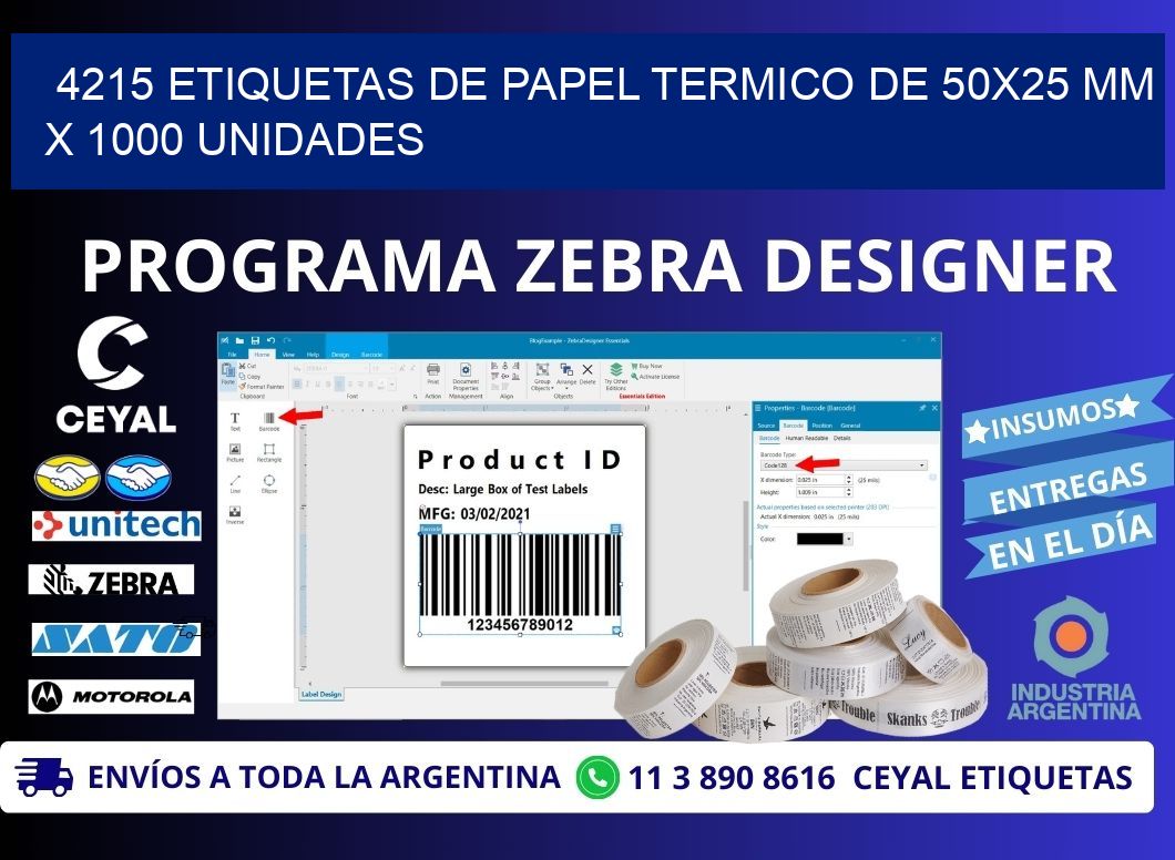 4215 Etiquetas De Papel Termico De 50x25 Mm X 1000 Unidades