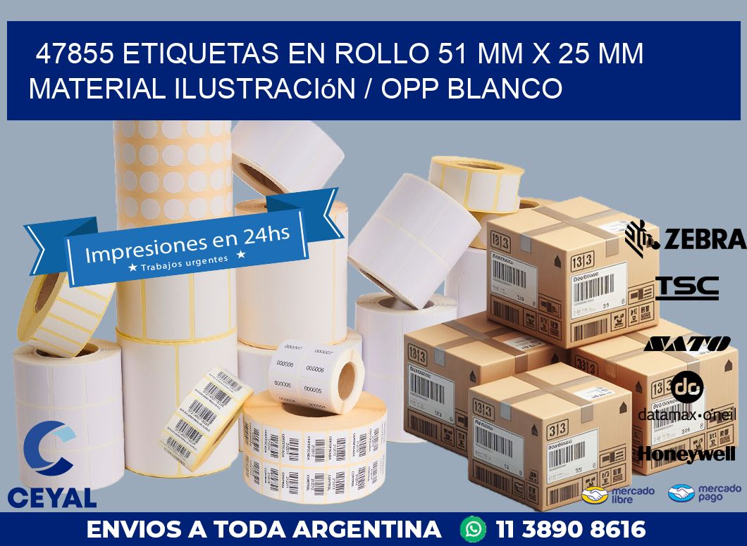 47855 Etiquetas en rollo 51 mm x 25 mm material Ilustración / OPP Blanco