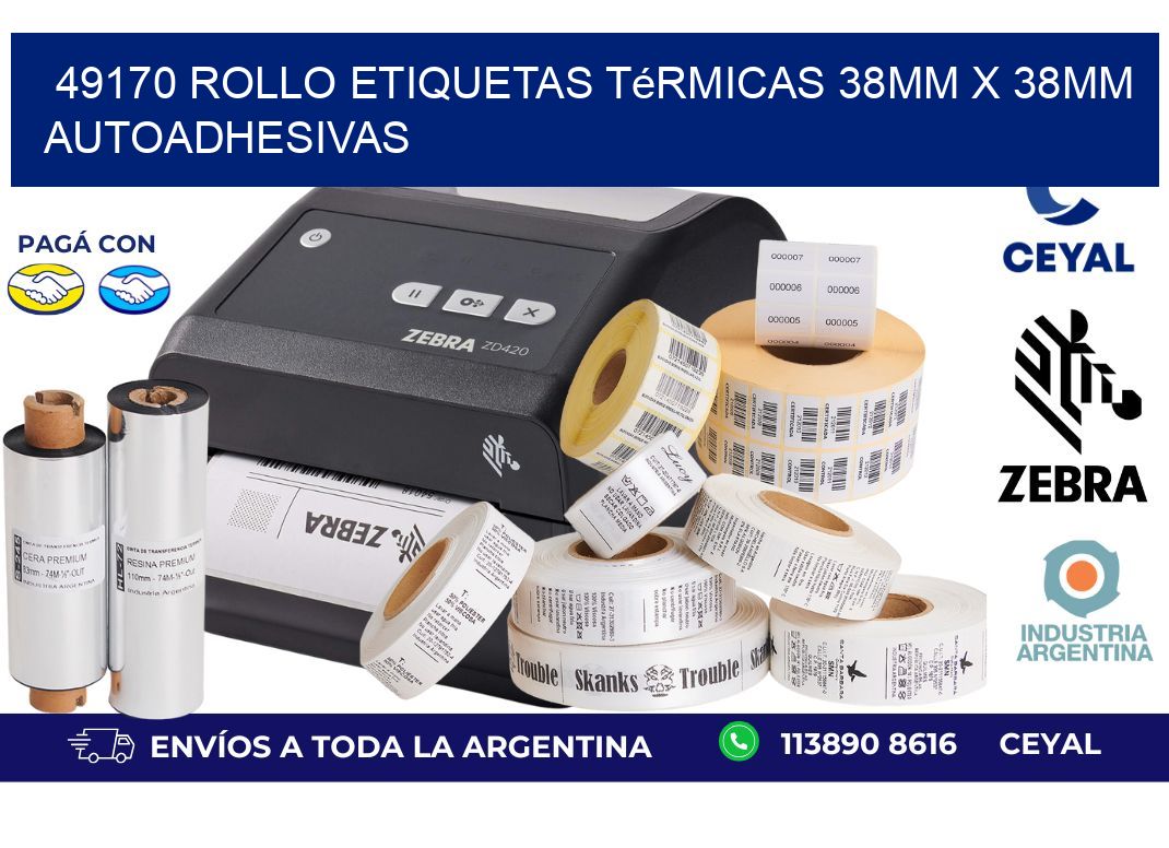 49170 Rollo Etiquetas Térmicas 38mm X 38mm Autoadhesivas