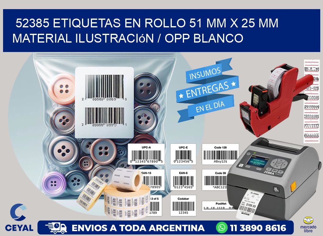 52385 Etiquetas en rollo 51 mm x 25 mm material Ilustración / OPP Blanco