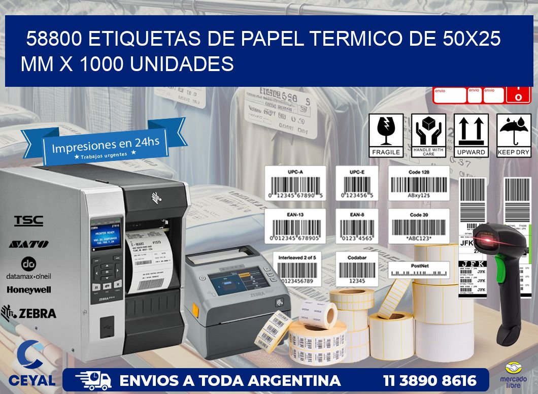 58800 Etiquetas De Papel Termico De 50x25 Mm X 1000 Unidades