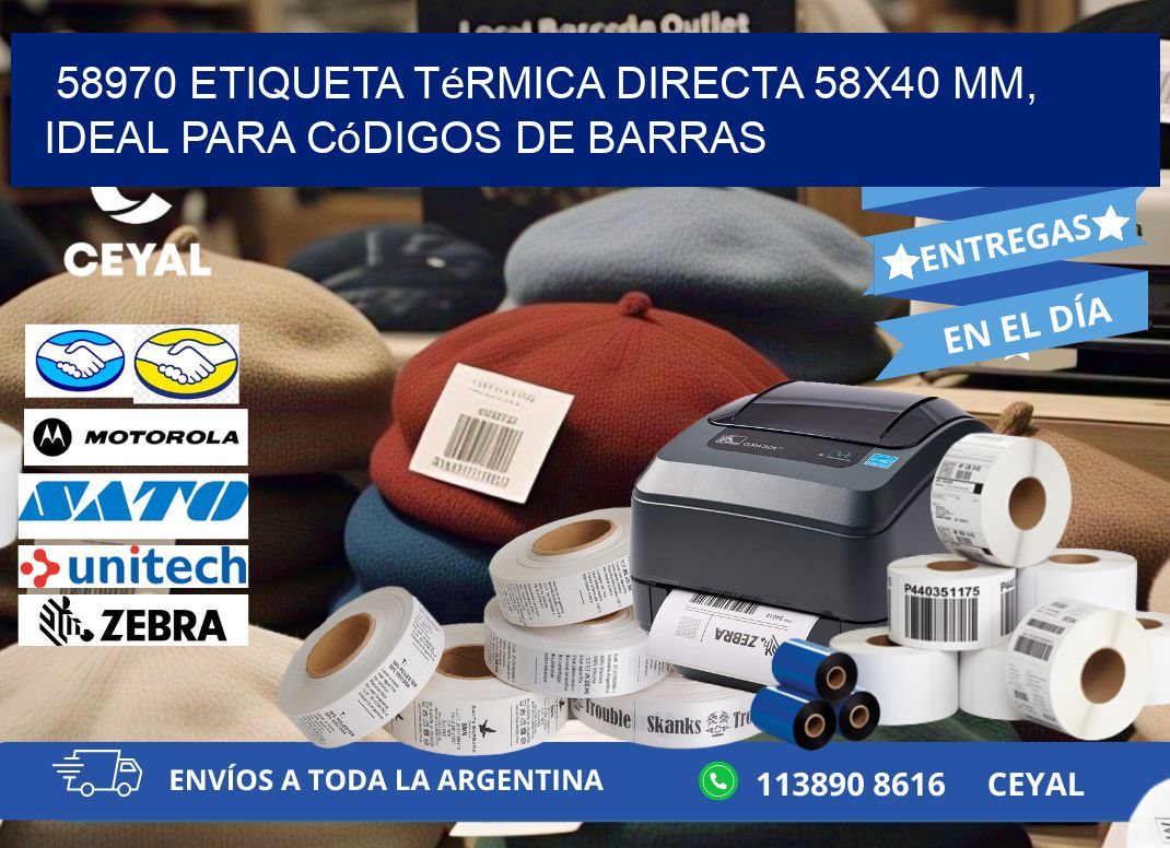 58970 Etiqueta Térmica Directa 58x40 mm, ideal para códigos de barras