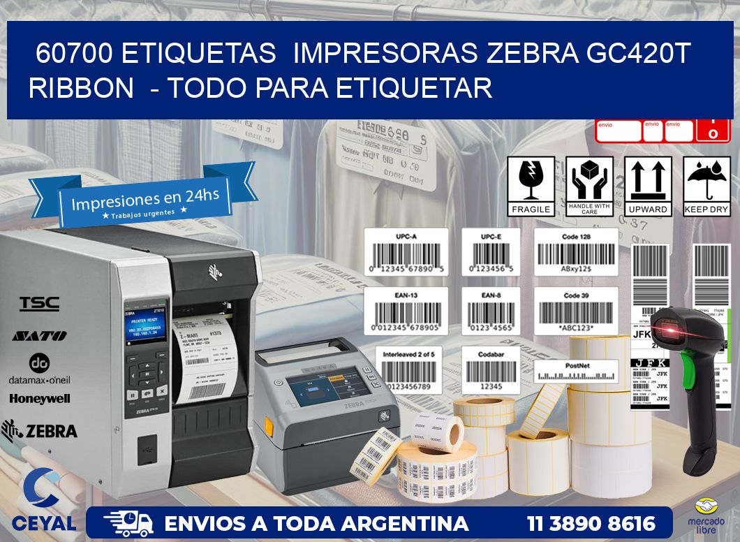 60700 etiquetas  impresoras zebra gc420t ribbon  - Todo para Etiquetar