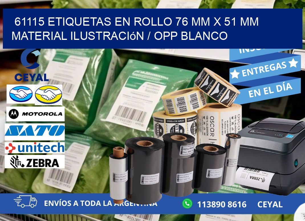 61115 Etiquetas en rollo 76 mm x 51 mm material Ilustración / OPP Blanco