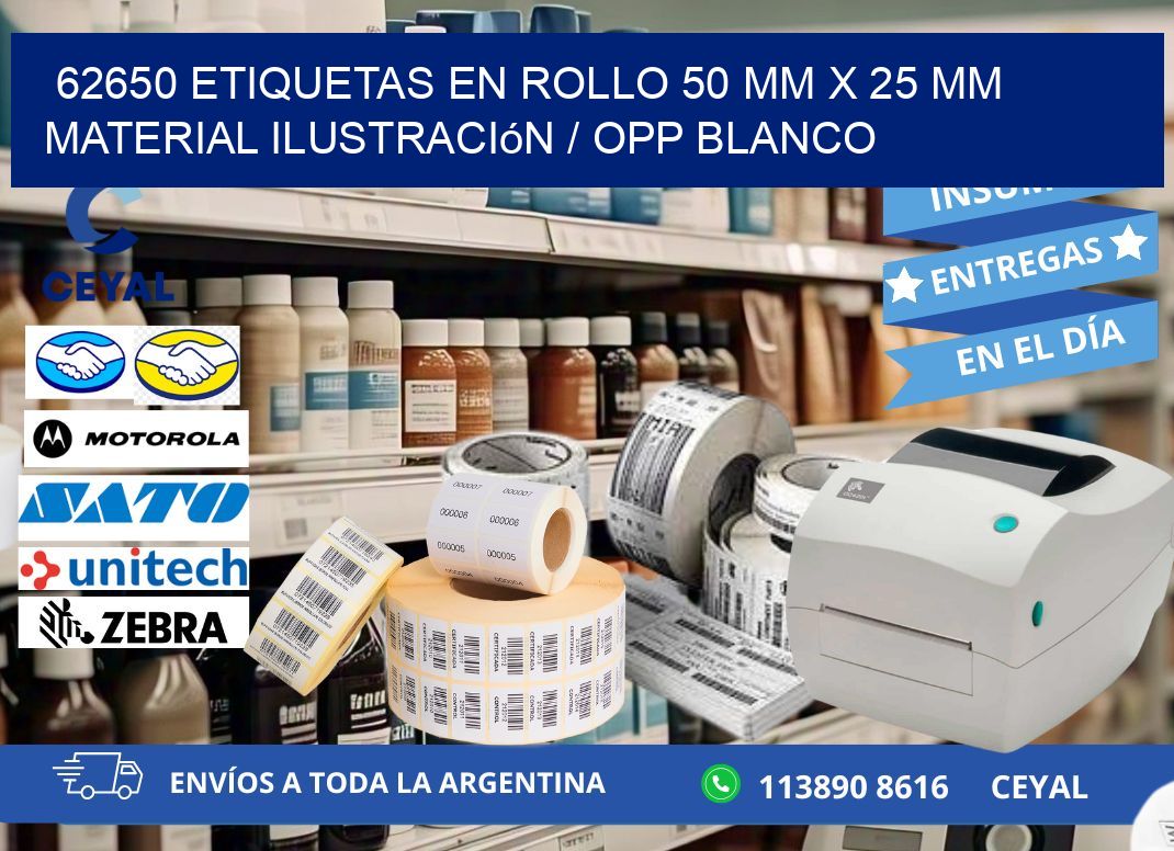 62650 Etiquetas en rollo 50 mm x 25 mm material Ilustración / OPP Blanco