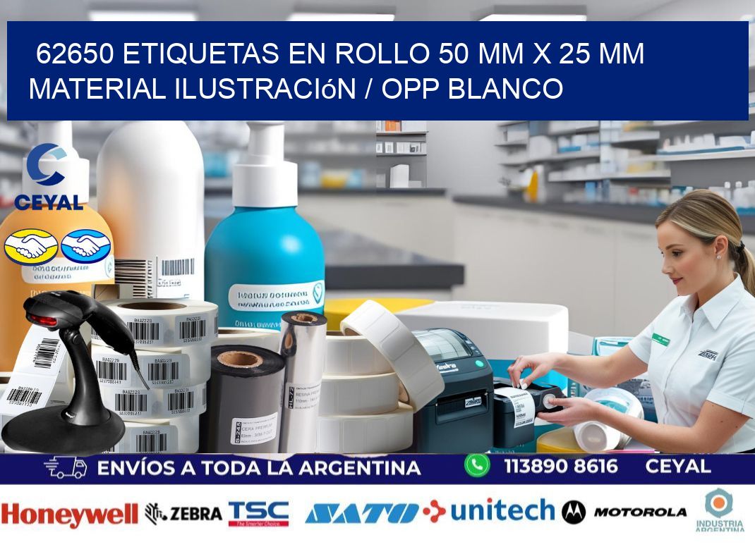 62650 Etiquetas en rollo 50 mm x 25 mm material Ilustración / OPP Blanco