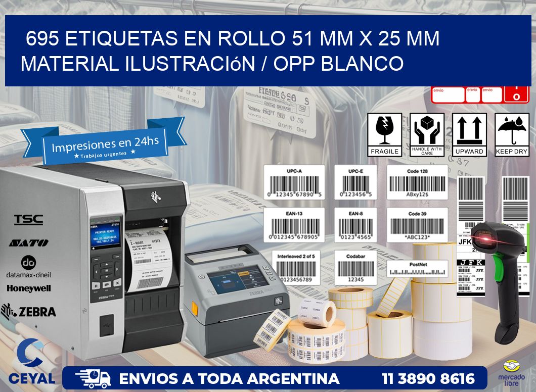 695 Etiquetas en rollo 51 mm x 25 mm material Ilustración / OPP Blanco