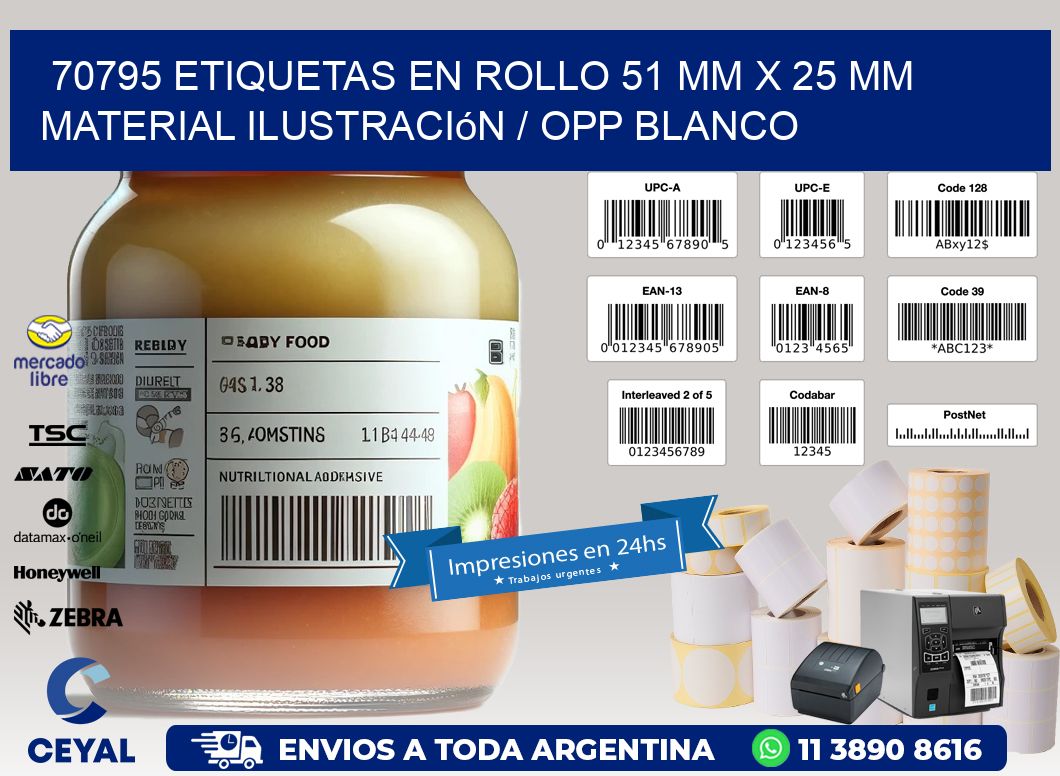 70795 Etiquetas en rollo 51 mm x 25 mm material Ilustración / OPP Blanco
