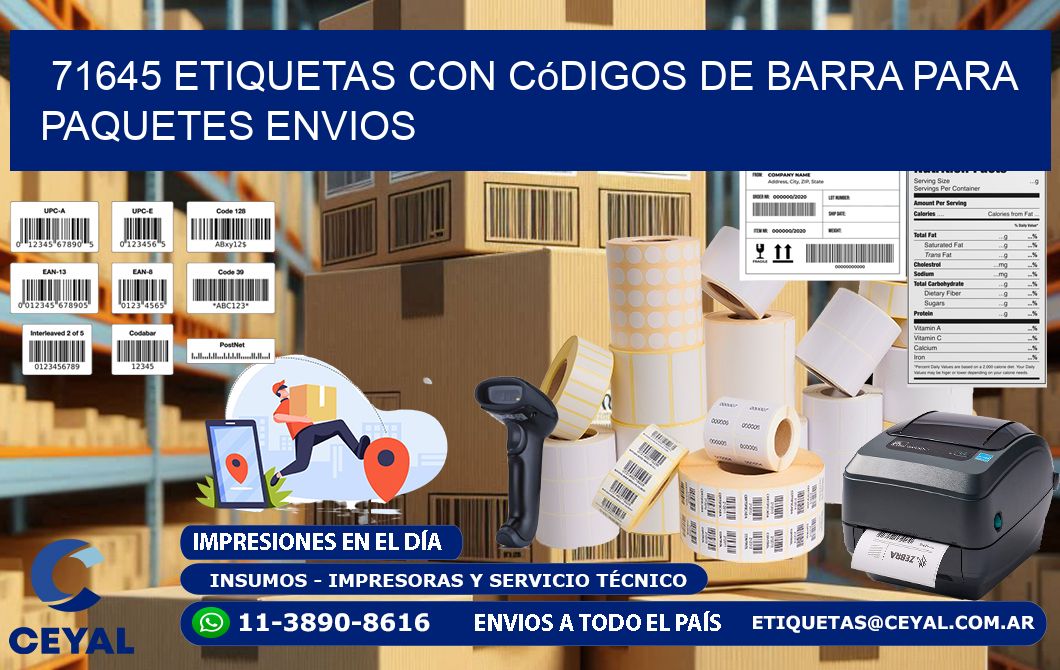 71645 etiquetas con códigos de barra para paquetes envios