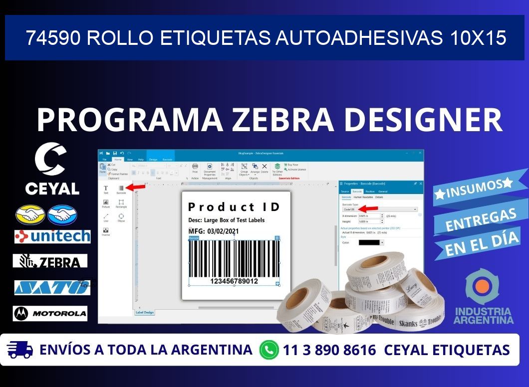 74590 Rollo Etiquetas autoadhesivas 10x15