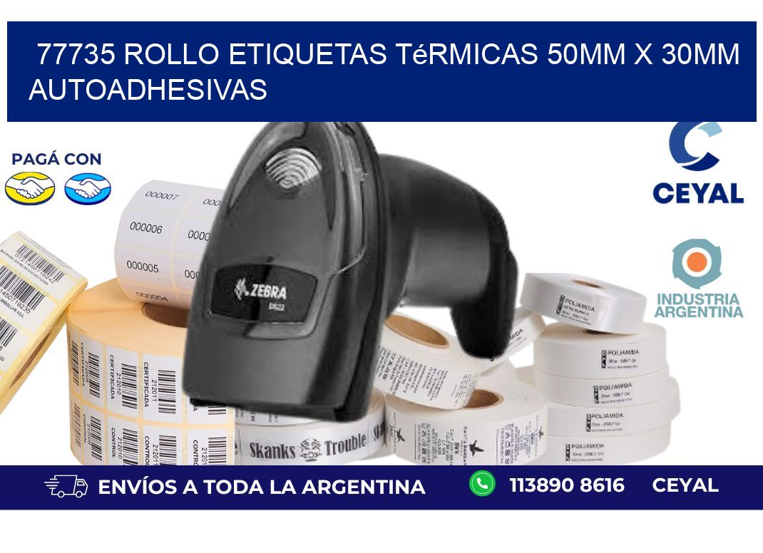 77735 Rollo Etiquetas Térmicas 50mm X 30mm Autoadhesivas
